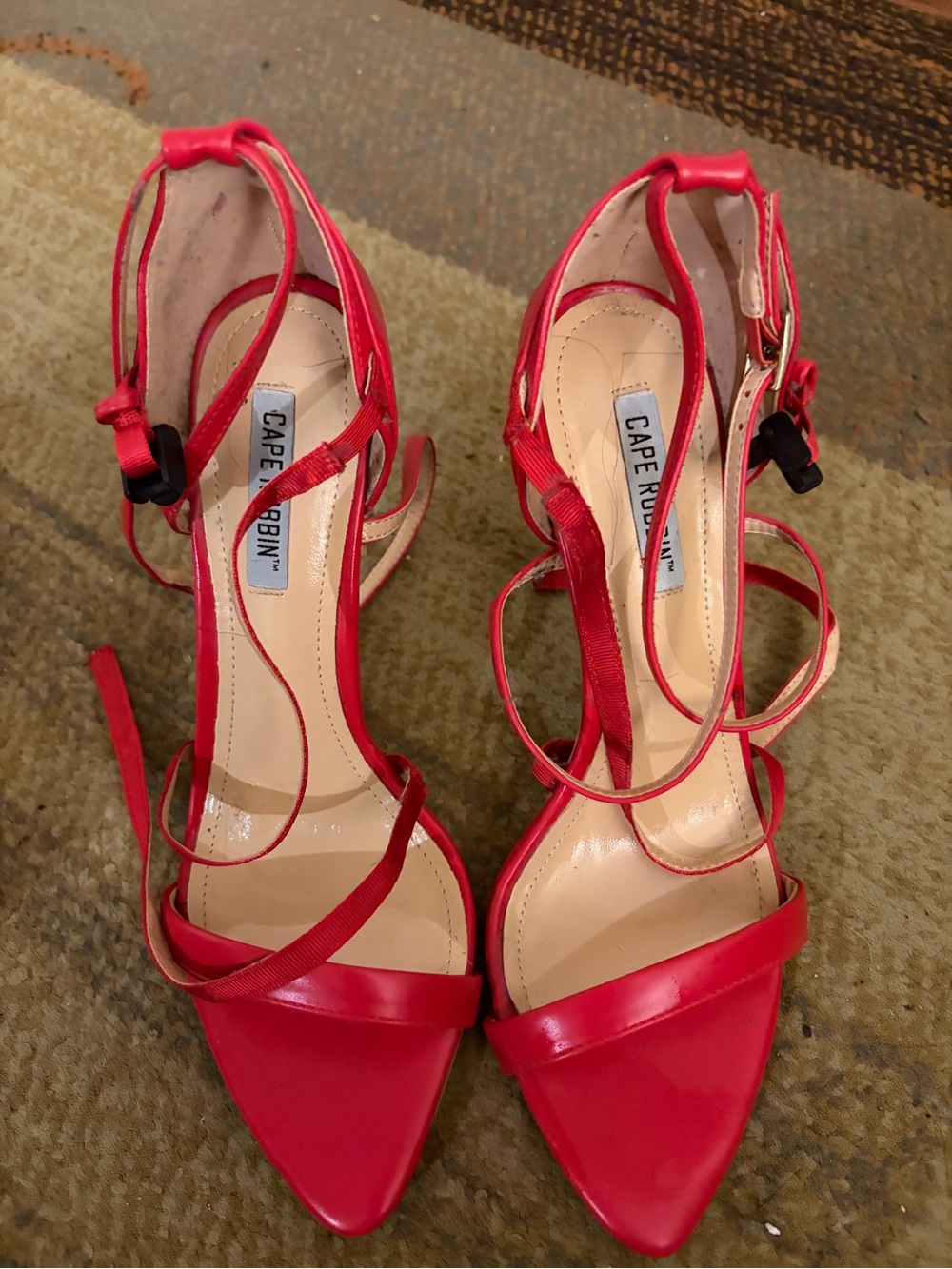 Cape Robbin Red Strappy Pointed Toe Ankle Tie Heels